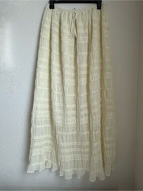 Cream Sequin Chiffon Ruffle Maxi Skirt NWT